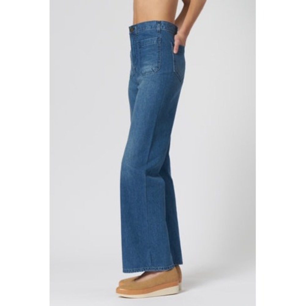 The Great. The Dock Jean Wide Leg High Rise Cotton Hemp Blue Denim Jeans 24 - Picture 12 of 13